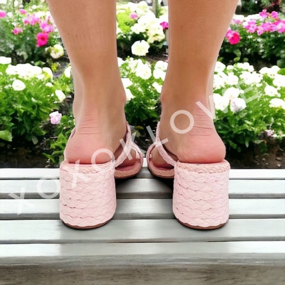 Qupid Pink Braided Raffia Block Heel Sandal - Picture 13 of 13